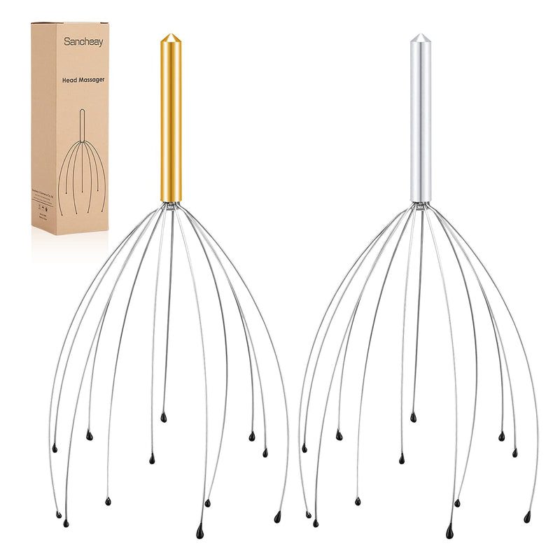 Sancheay Head Massager, Manual Scalp Head Scratcher, Handheld Scalp Massager for Deep Relaxation, Hair Stimulation and Stress Relief (Gold & Silver) Gold & Silver - NewNest Australia