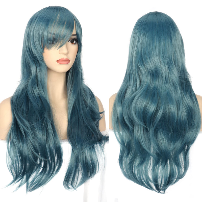 YEESHEDO Women's 28" 70 cm Cosplay Wig Long Wavy Curly Hair Ends with Bangs Wigs for Girls Heat Resistant Synthetic Wig for Party Costume Anime Halloween (Ash Blue) Ash Blue - NewNest Australia