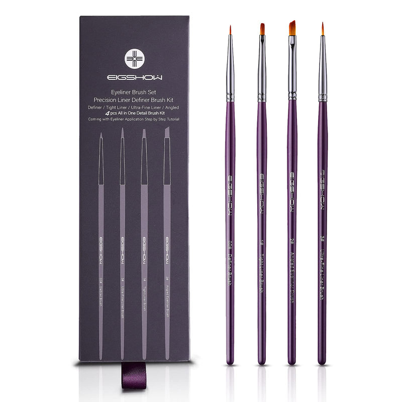 Eyeliner Makeup Brush Set - Angled Liner Brush, Tight Liner Brush, Definer Brush, Ultra-Fine Liner Brush Kit for Detailed Precision Eyeliner, Eyebrow Filling, Body or Face Painting, 4 Pieces Purple - NewNest Australia