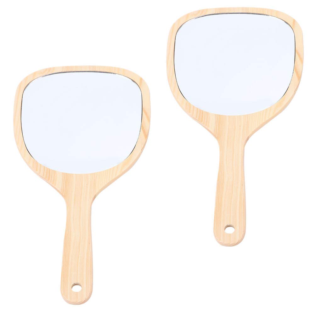 Minkissy Wood Makeup Mirrors, 2pcs Portable Wooden Handle Hand Held Makeup Mirrors Vintage Wood Vanity Cosmetic Mirror Travel Makeup Mirror for Women (Size 1 Small) 23x10.5cm As Shown - NewNest Australia