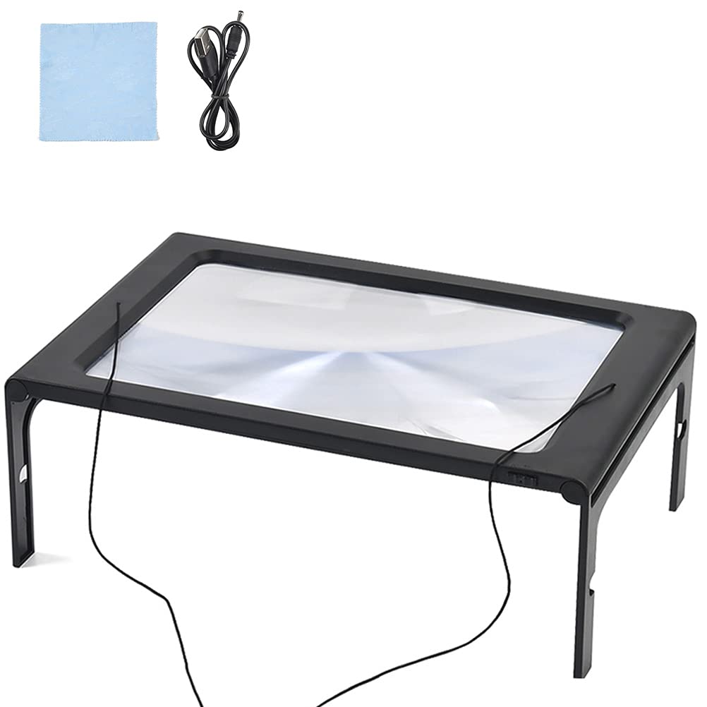 FOCCTS A4 LED Page Magnifier PVC Lens Magnifying Glass, 3X Desktop Full Page Illuminated Magnifier with Light Handsfree LED Lights and a Hanging Wire Reading for Books, Newspapers for Elder - NewNest Australia