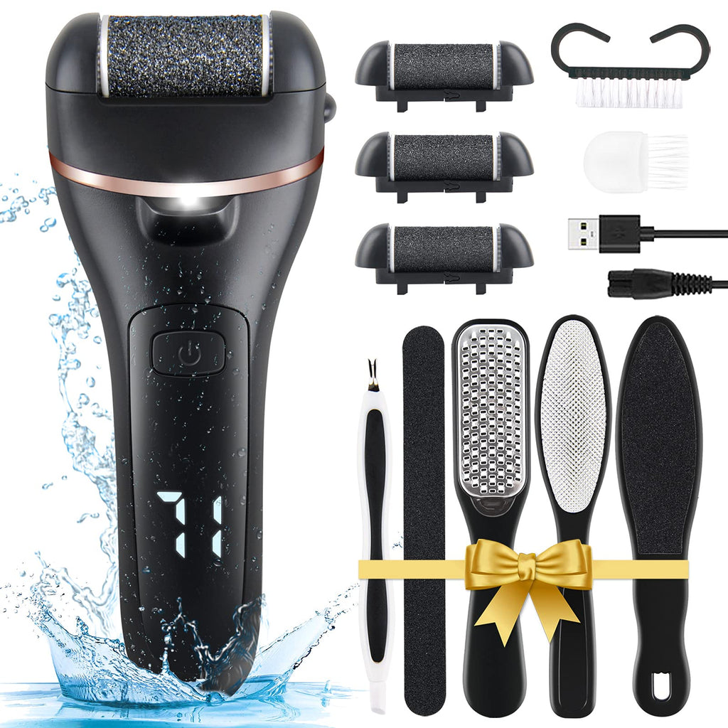 ZOUYUE Electric Foot File Pedicure Set, Rechargeable Waterproof Hard Skin Remover with 3 Rollers and 2 Speeds, Callus Remover Foot Care Gift Kit for Cracked Heels Calluses and Dead Skin(Black) - NewNest Australia