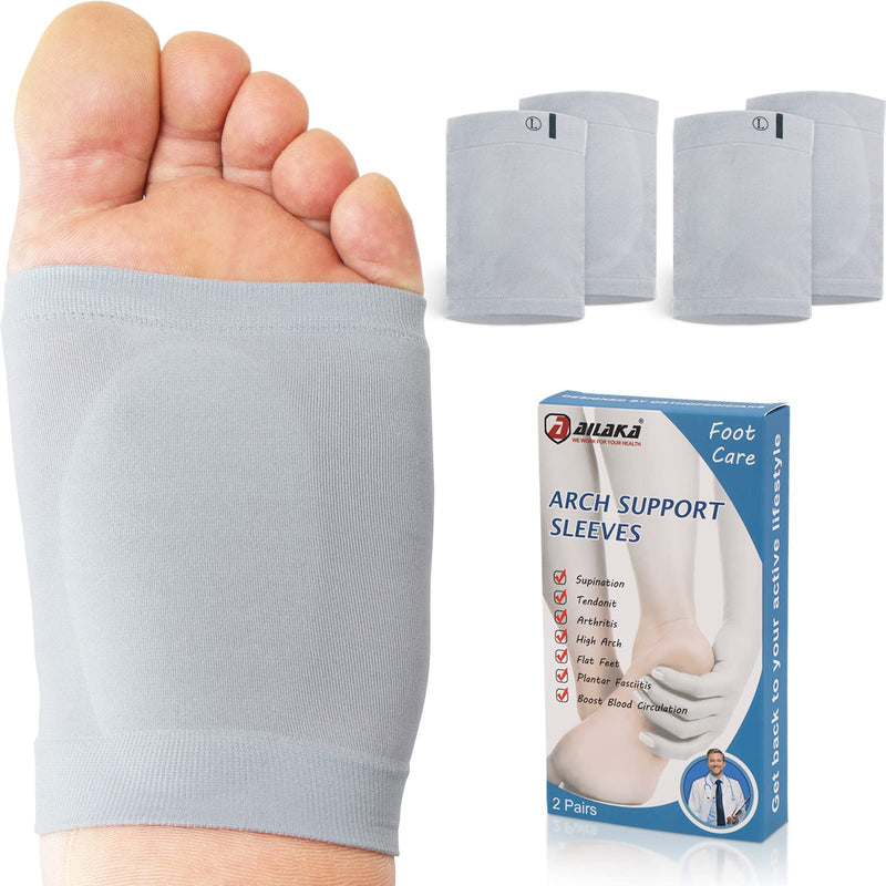 Ailaka 2 Pairs Compression Arch Support Sleeves, Cushioned Foot Braces Arch Pads for Flat Foot Pain Relief Plantar Fasciitis Heel Spurs (Grey, Shoe Size: Women’s 5-13/Men’s 3-11) Grey - NewNest Australia