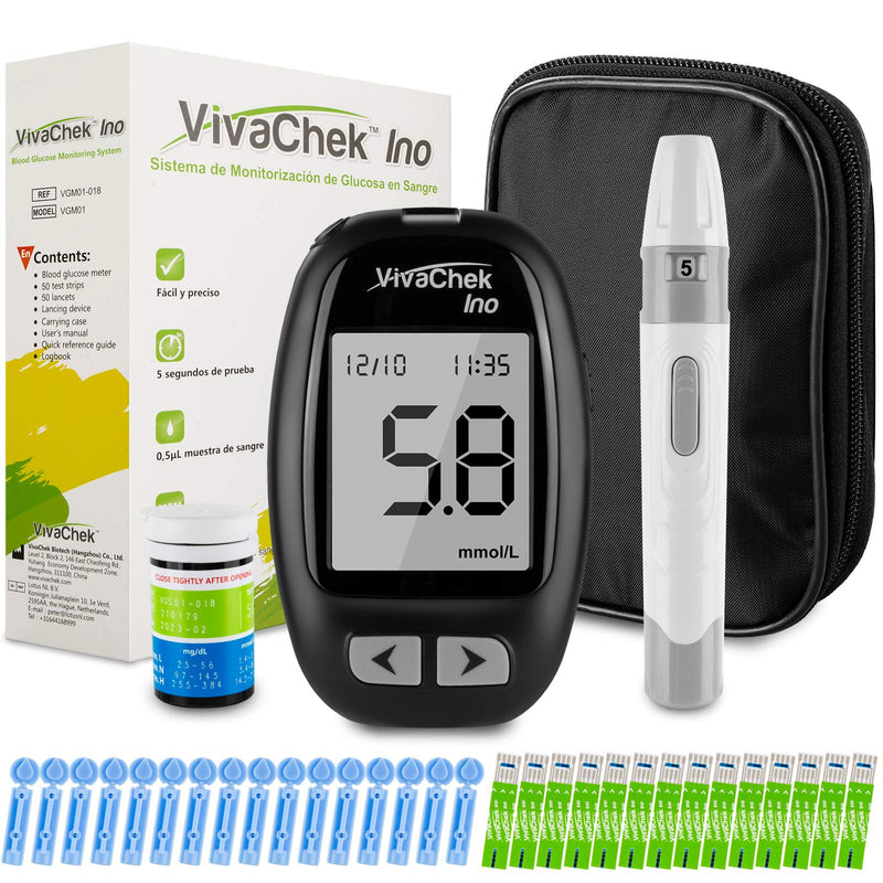Diabetes Test Kit [2021 Upgrade] USB Data Transmission, Blood Glucose Monitor, 900 Memory, Hypo and Ketone Warning with 50 Test Strips and 50 Lancets - in mmol/L by VivaChek Ino Glucometer - NewNest Australia