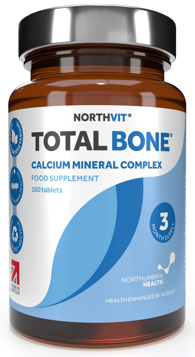 Total Bone® Calcium Magnesium Zinc & Vitamin D3 Supplement - 180 Vegetarian Tablets - 3 Month Supply of High Strength Osteo Tablets - Calcium Supplement Complex - Made in The UK by Northumbria Health - NewNest Australia
