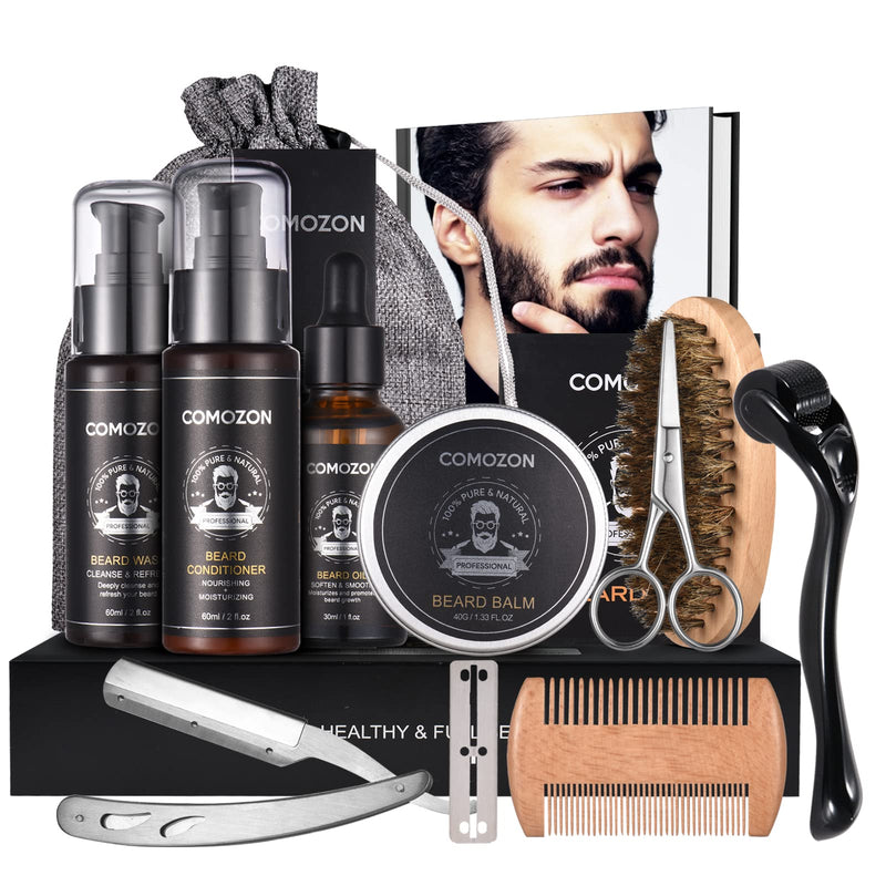 Beard Grooming Kit for Men, 12 in 1 Beard Growth Kit with Beard Roller, Beard Set with Beard Oil, Beard Shampoo, Beard Conditioner, Beard Brush, Beard Balm, Beard Comb, Scissors, Gifts for Him citric acid - NewNest Australia