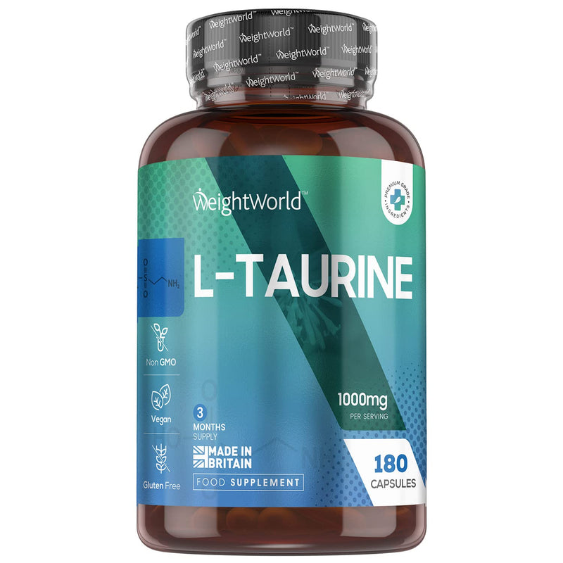 L Taurine 1000mg Capsules - 180 High Strength Taurine Capsules (3 Months Supply) - Amino Acid Supplement for Overall Health - Pre Workout Supplement for Men & Women - Vegan & Gluten Free - NewNest Australia