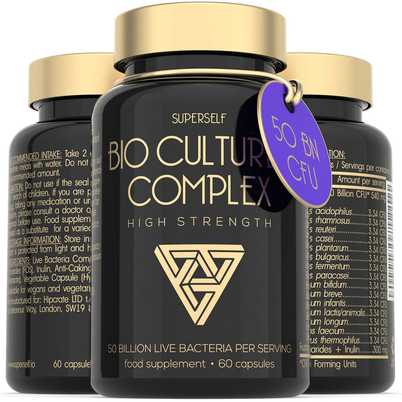 Bio Cultures Supplement 50 Billion CFU - Live Cultures Complex for Women & Men - 15 Live Strains with Prebiotics & Acidophilus - 60 Acid-Resistant Capsules - Vegan Tablets for Adults - NewNest Australia