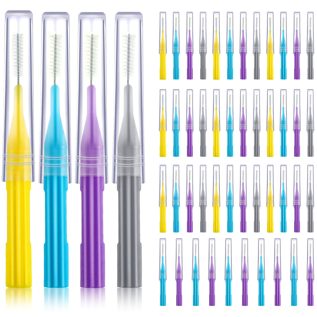 50 Pieces Braces Brush for Cleaner Interdental Brush Toothpick Dental Flossing Head Oral Hygiene Flosser Tooth Cleaning Tool (Light Blue, Purple, Yellow, Gray) Light Blue, Purple, Yellow, Gray - NewNest Australia