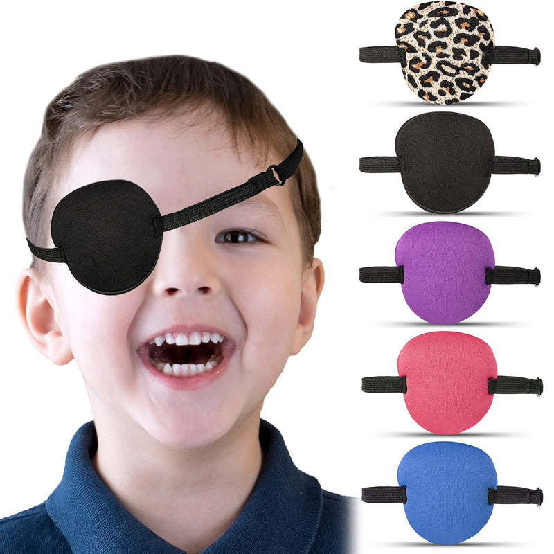 5 Pieces Eye Patches Adjustable Kids Eye Patches with Buckle, Visual Corrected Eye Patches Eye Covers Pirate Eye Patches for Adults, Blue, Purple, Pink, Black, Leopard Print - NewNest Australia