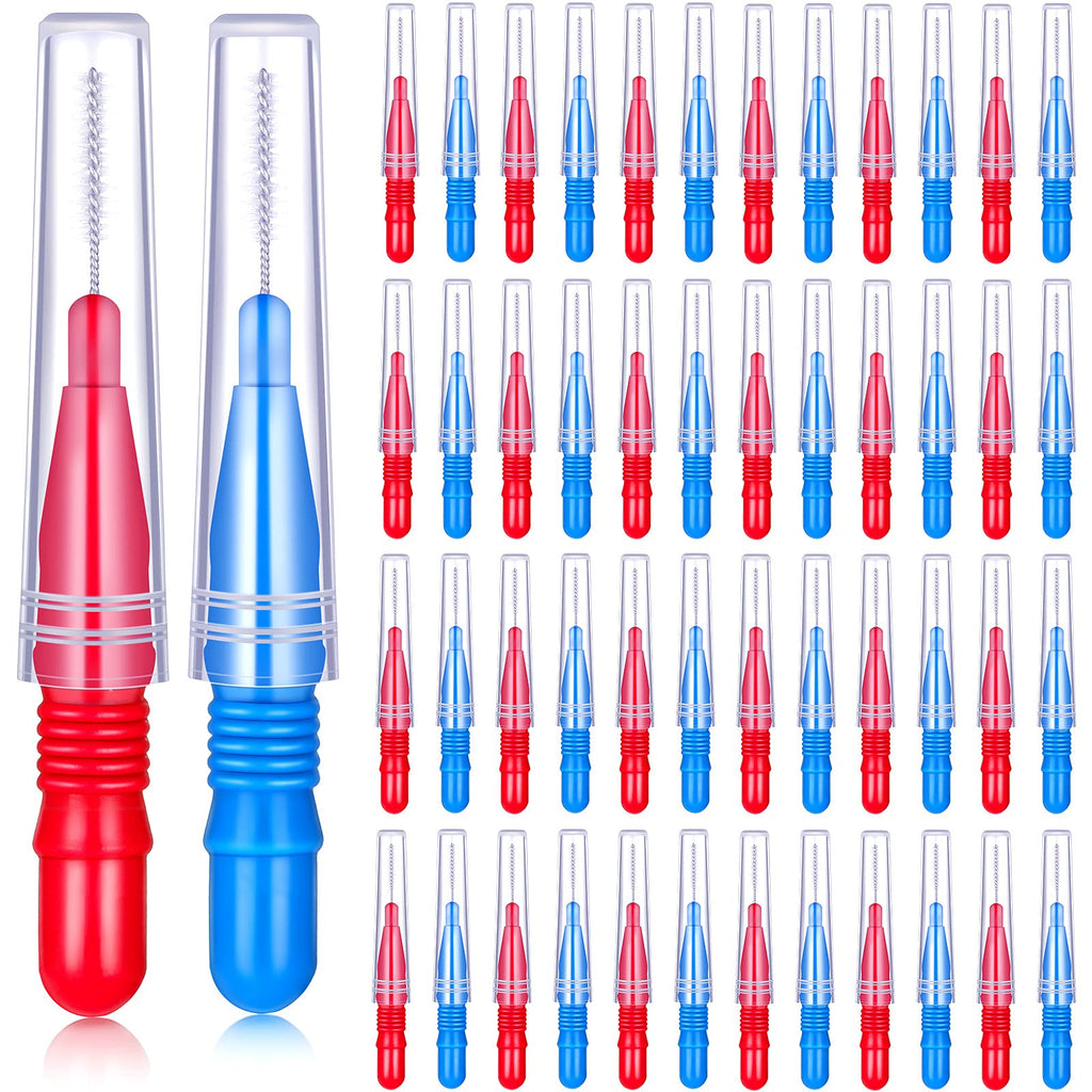 50 Pieces Braces Brush for Cleaner Interdental Brush Toothpick Dental Tooth Flossing Head Oral Dental Hygiene Flosser Toothpick Cleaners Tooth Cleaning Tool (Red, Blue) Red, Blue - NewNest Australia