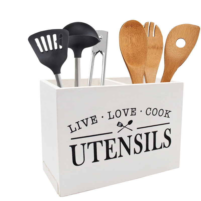 Karisky Kitchen Utensil Holder with Removable Bottom Large 2 Compartments Utensil Organizer Farmhouse Utensil Caddy for Countertop Decor, 24 x 12 x 17 cm, White Fun Farm Holder White - NewNest Australia