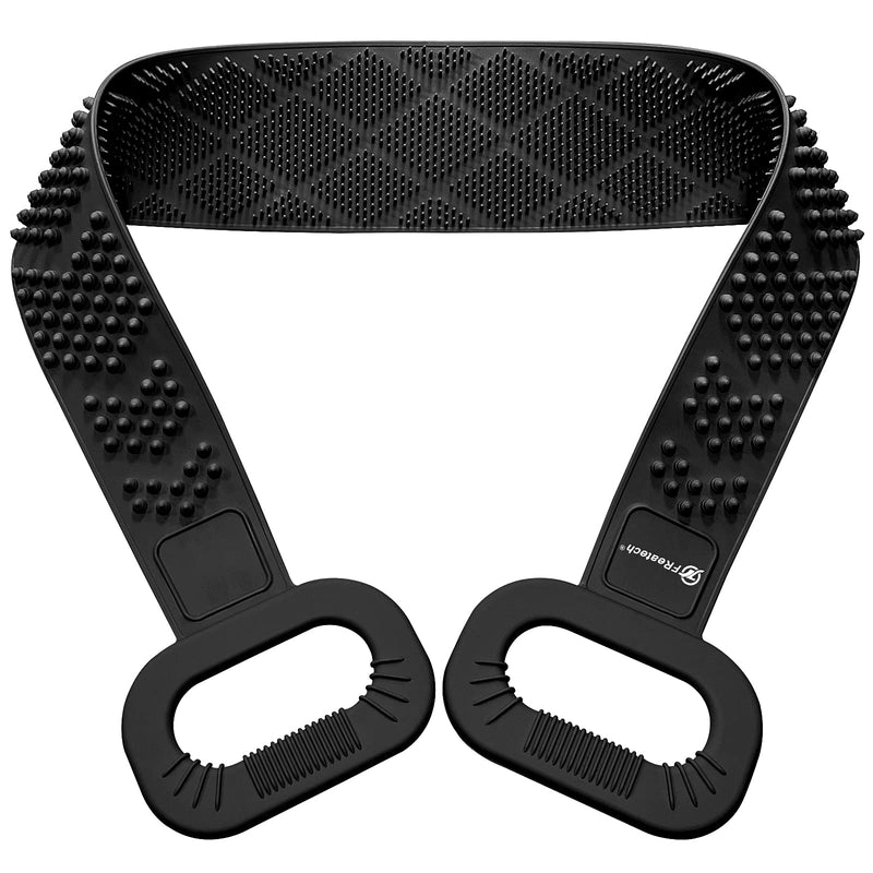 FREATECH Exfoliating Silicone Back Scrubber - 97cm Dual-sided Shower Back Washer for Deep Cleansing and Massage, Cover the Entire Back, Smooth & Rejuvenate Skin, Easy to Clean and Long-lasting, Black - NewNest Australia