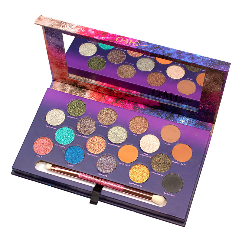 OH MY GLAM BLOW Eyeshadow Palette with Brush 18 Colours Matte Frosty Shimmer Glitter Set Greens Blues Whites Oranges Browns Powder Pigmented Make Up Kit - NewNest Australia