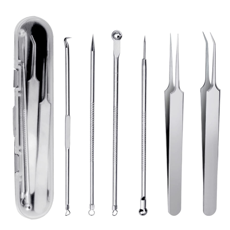 6 Pieces Blackhead Remover Tool Kit, Stainless Steel Comedone Extractor Tweezers Acne Needle Blemish Whitehead Removal Pimple Zit Spot Popper Patches for Nose Face Skin - NewNest Australia