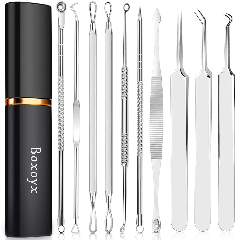 Blackhead Remover Pimple Popping Tool Kit, Boxoyx 10Pcs Professional Pimple Comedone Extractor Popper Tool Acne Removal Kit-Treatment for Pimple, Blackhead, Zit Removing, Forehead,Facial&Nose (Silver) - NewNest Australia