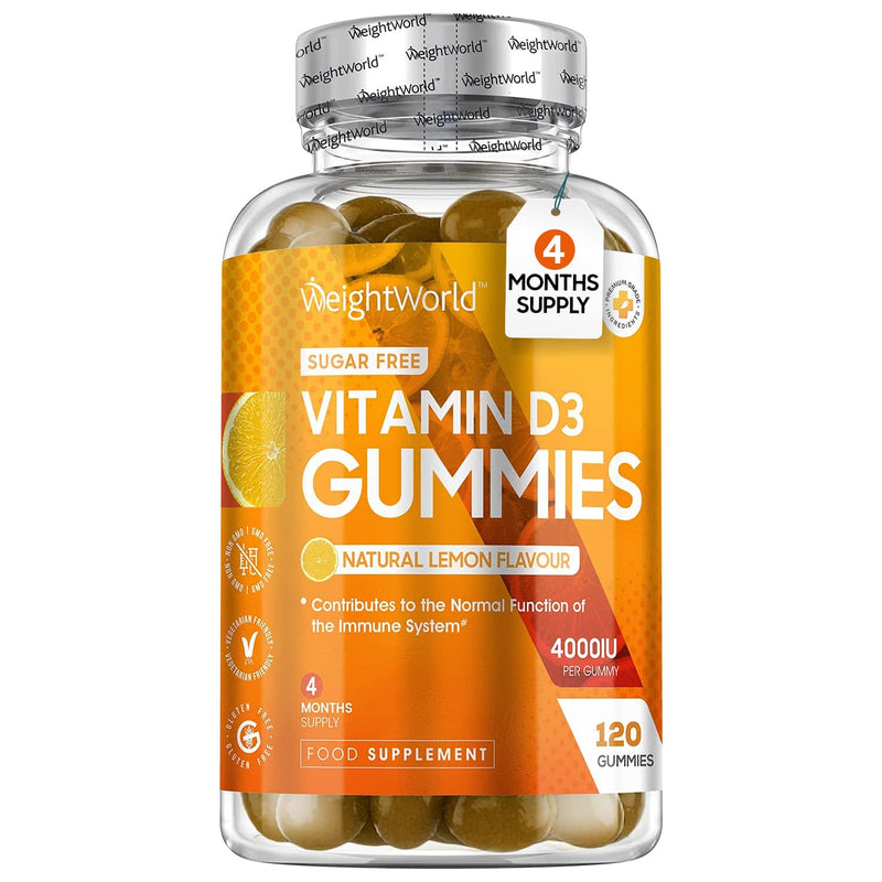 Vitamin D Gummies Adults 4000IU - Sugar Free - 4 Month Supply - Natural Lemon Flavour - 120 Chewable Vitamin D3 Gummies - Vegetarian Friendly - High Strength Vitamin D Supplement - GMO & Gluten Free - NewNest Australia