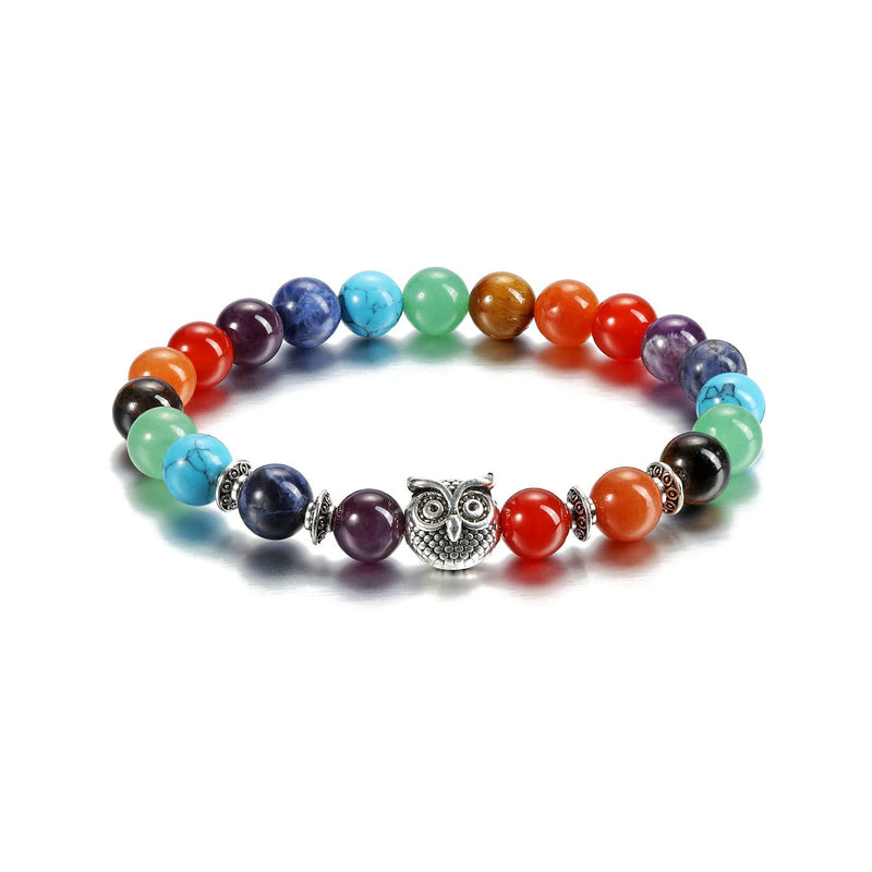 JOVIVI 7 Chakra Healing Crystal Bracelet Women Natural Rainbow Gemstones Yoga Reiki Chakras Stone Anxiety Aromatherapy Worry Beads Owl Lucky Bracelet Men Jewellery Protection Gifts 7 Chakra Beads - NewNest Australia