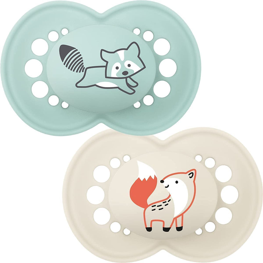 MAM Original Colours of Nature Soother 6+ (Fox and Racoon), Matt Baby Soother Set for Six Months+, MAM Soother Pack with Woodland Designs, Soother Pack with MAM Teats (Fox and Racoon) - NewNest Australia