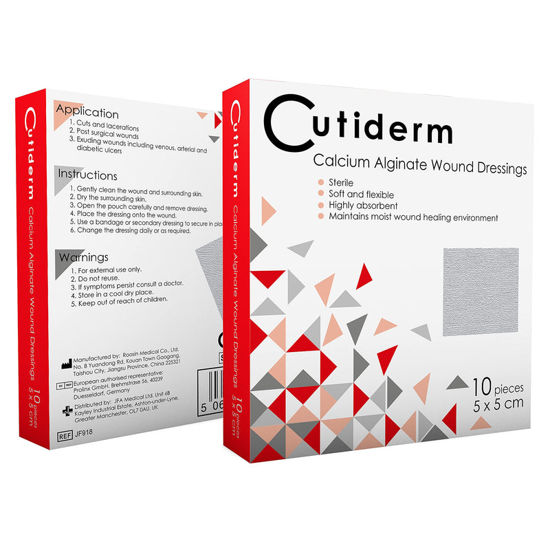 Pack of 10 Cutiderm Calcium Alginate Low Adherent Wound Dressing 5cm x 5cm - Suitable for cuts and lacerations, Post Surgical Wounds, exuding Wound Including venous, arterial and Diabetic ulcers - NewNest Australia