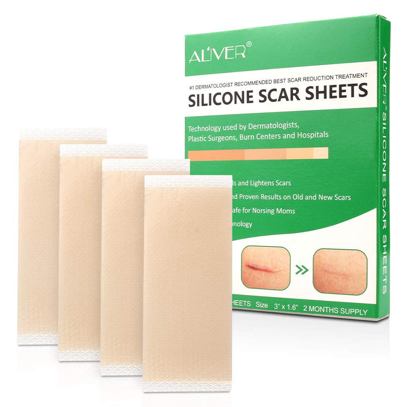 Silicone Scar Sheets, Professional for Scars Caused by C-Section, Surgery, Burn, Keloid, Acne, and More, Drug-Free, Reusable, 4 Sheets (2 Month Supply) - NewNest Australia