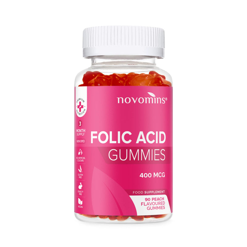 Folic Acid Gummies – Folic Acid 400mcg - 3 Month Supply – Vegan – Gluten Free – Pregnancy Care – Prenatal Health & Maternal Tissue Growth During Pregnancy – Made by Novomins - NewNest Australia