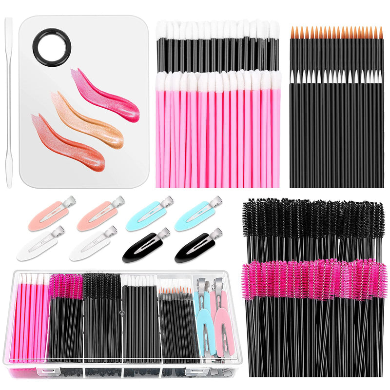 Disposable Makeup Applicators Kit, Shynek Makeup Mixing Palette with Spatula and Disposable Makeup Brushes Tools Mascara Wands, Lip Goss Applicators, Makeup Hair Clips with Organizer Box Black and Pink - NewNest Australia