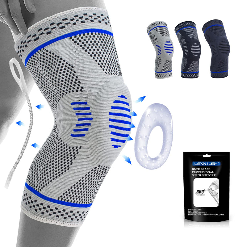 Professional Knee Brace Compression Sleeve - Best Knee Braces for Men Women, Medical Grade Knee Support Protector for Running, Meniscus Tear, Arthritis, Joint Pain Relief, Sports Injury Recovery N2/Grey L - NewNest Australia