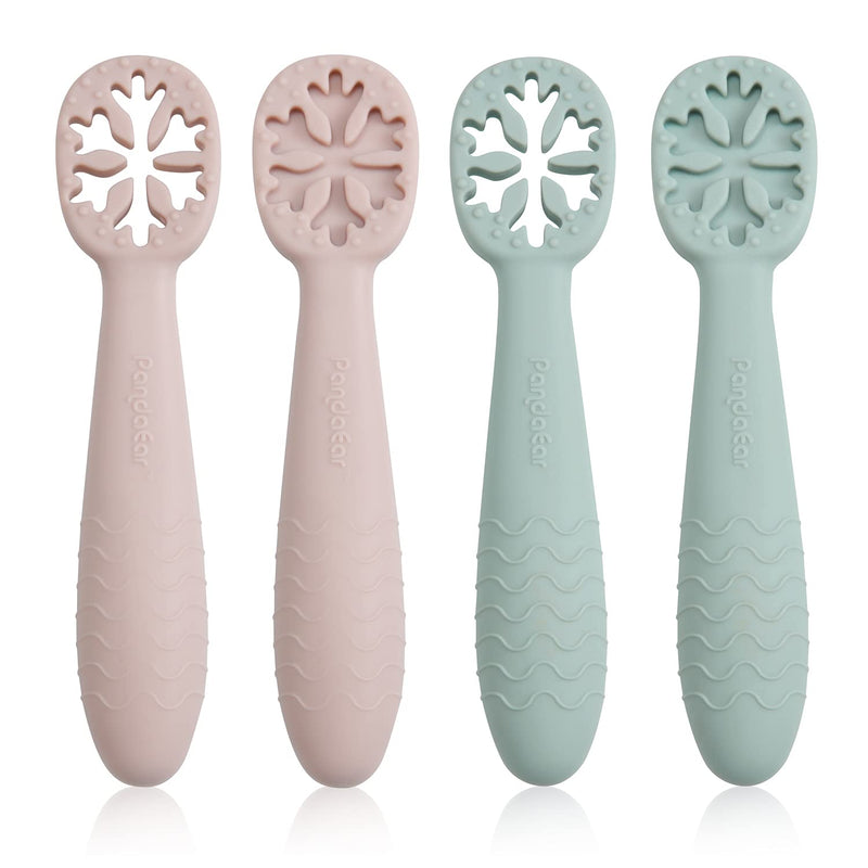 PandaEar Snowflake Design Baby Spoon Set (4 Pack)|BPA Free Stage One Silicone Self Feeding Utensil| Baby Led Weaning|Teething Friendly|Kids Toddlers 6 Months+ (Pink/Green) - NewNest Australia