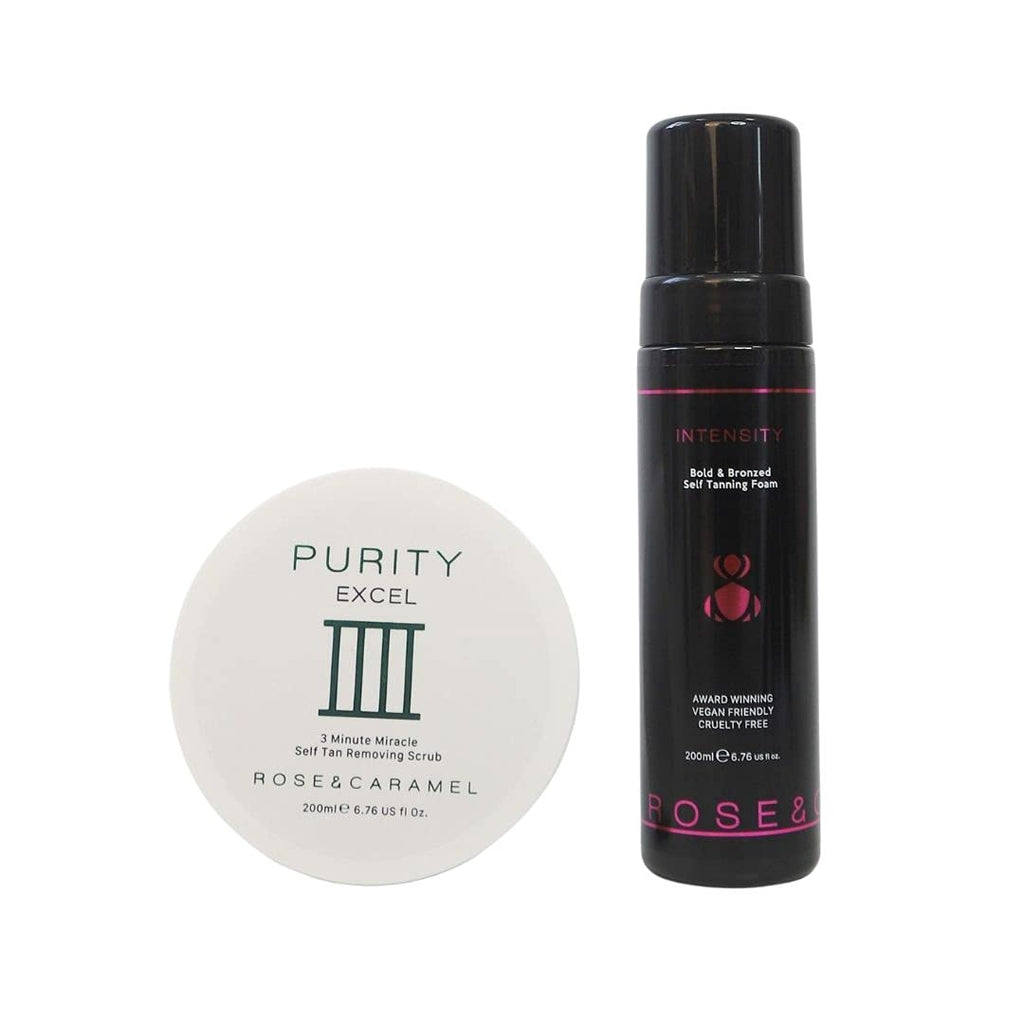 Tan on Tan off bundle- Purity Excel 3 minute express self tan remover 200ml & Intensity dark bronzed self tanning mousse 200ml - NewNest Australia