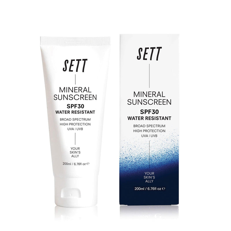 SETT SPF30 Reef Safe 100% Mineral Sunscreen 200ml. Rubs into skin clear. - NewNest Australia