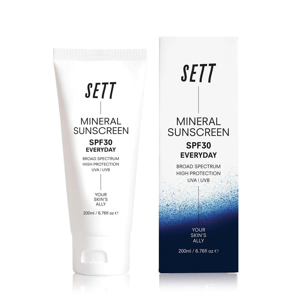 SETT SPF30 Everyday 100% Mineral Sunscreen 200ml. Rubs into skin clear. - NewNest Australia