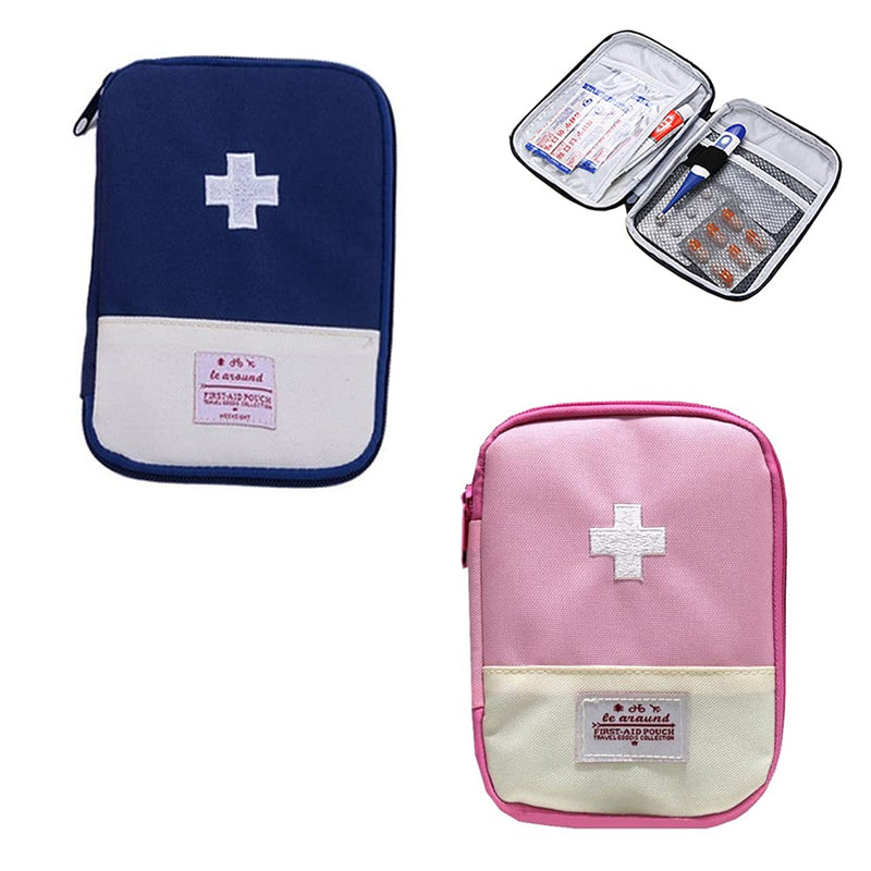 2 Pieces Emergency Storage Bag, Empty Medicine Bag, Travel Medicine Storage Bag, First Aid Kit Empty Bag, for Emergencies at Home, Office, Travel, Hiking, Camping (Blue, Pink) Large - NewNest Australia