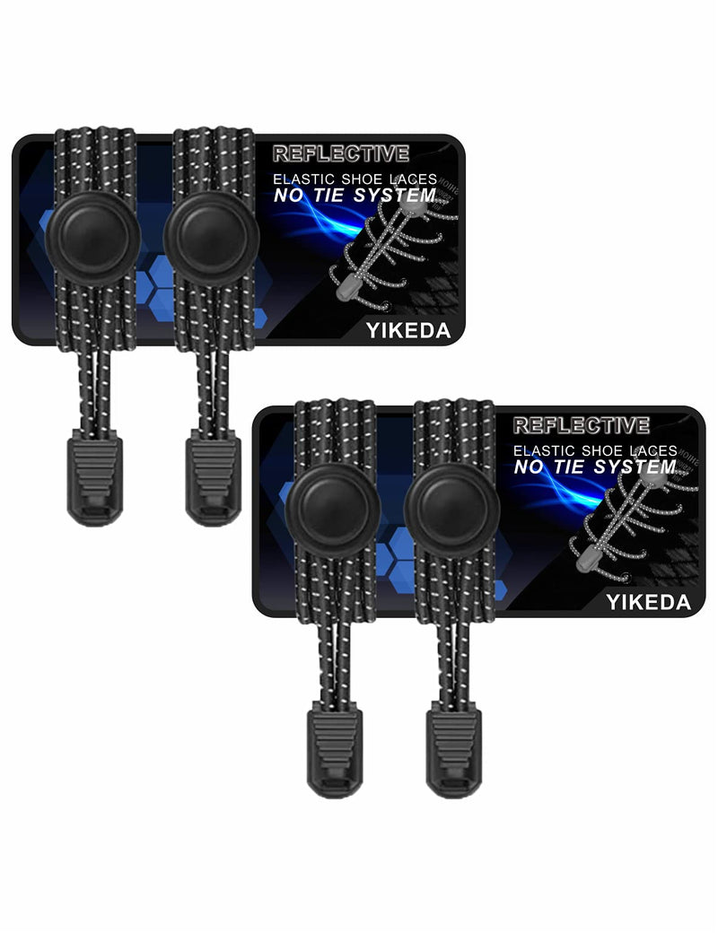 YIKEDA Elastic Laces 2 Pairs of Reflective Elastic Shoelaces for Adults / Kids No Tie Elastic Lock Shoe laces Suitable for Sneakers Hiking Shoes Board Shoes Casual Shoes Boots Black - NewNest Australia