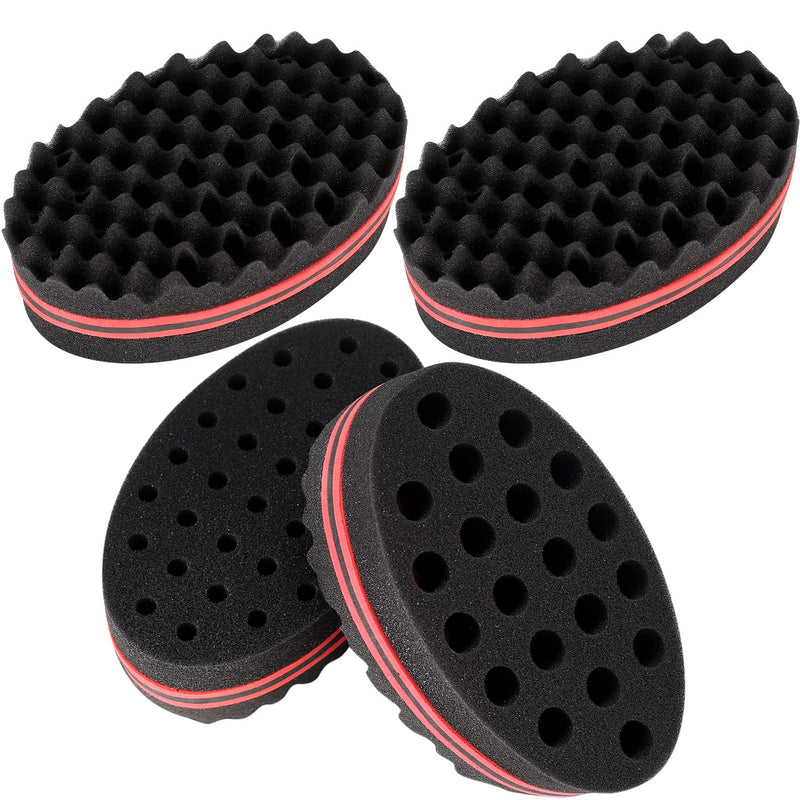 4 Pcs Big and Small Holes Hair Sponge Brushes, Afro Coils Hair Curls Brushes, Barbers Wave Hair Twist Sponge Brush, Double Sides Hairbrushes for Twists and Dreads, Home and Barber - NewNest Australia