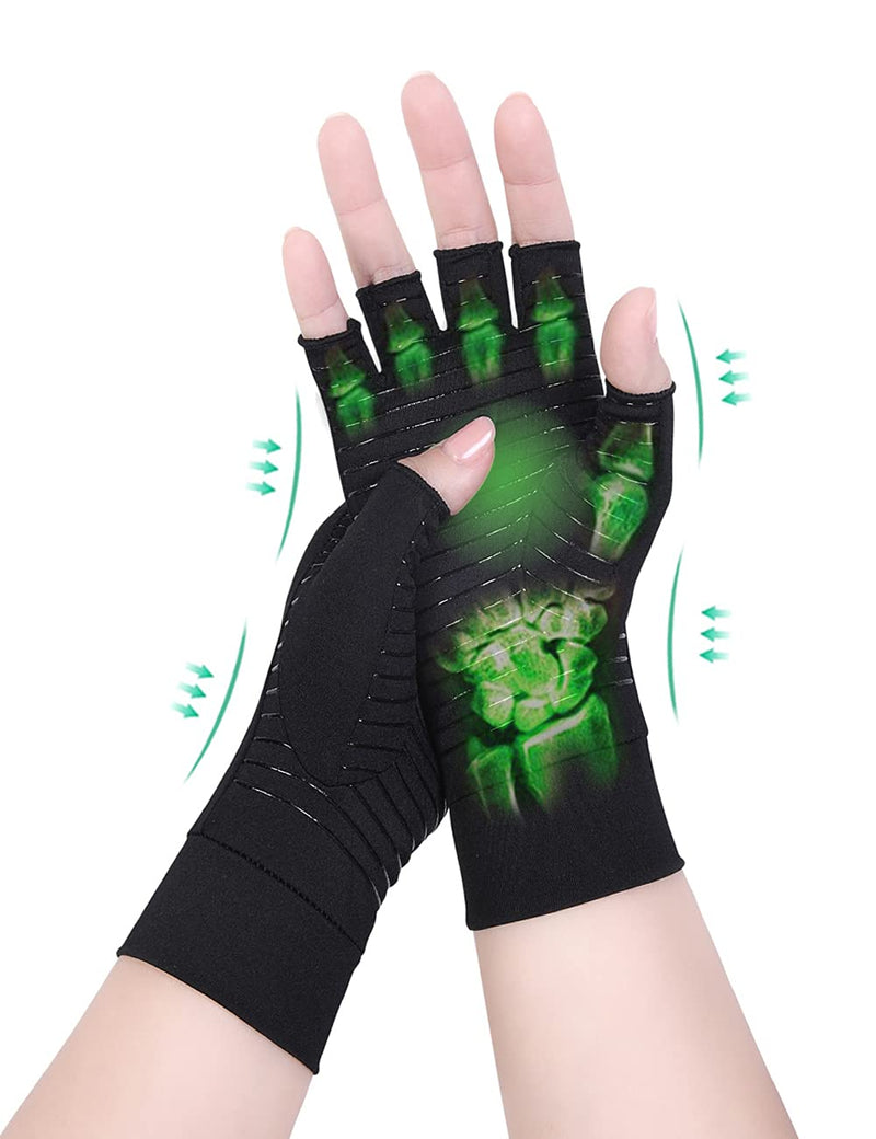 1 Pair Copper Infused Arthritis Hand Compression Gloves Fingerless Design Women Men Relieve Symptoms Rheumatoid Osteoarthritis Raynauds Disease Breathable Comfortable Fit Machine Washable (Black, S)… 1 - NewNest Australia
