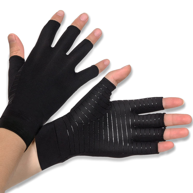 1 Pair Copper Infused Arthritis Hand Compression Gloves Fingerless Design Women Men Relieve Symptoms Rheumatoid Osteoarthritis Raynauds Disease Breathable Comfortable Fit Machine Washable (Black, L)… 1 - NewNest Australia