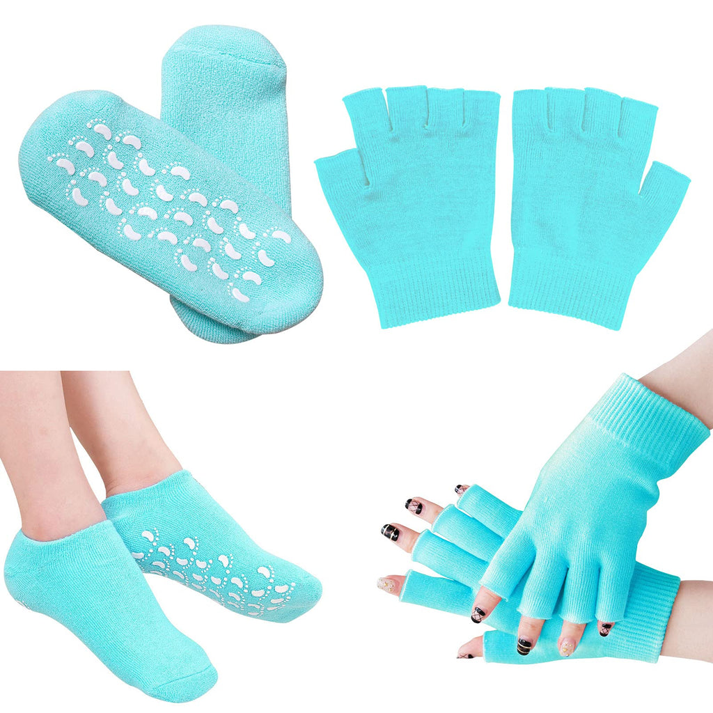 Foot Moisturising Socks with Elastic Anti-slip Cotton Gel Hand Spa Moisturising Gloves Blue 1 Pairs Socks +1Pairs Gloves (Women UK size 2-9) - NewNest Australia
