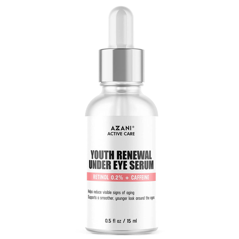 Azani Active Care Youth Renewal Eye Serum for Dark Circles & Puffiness that Reduces Eye Bags, Crows Feet, Fine Lines & Sagginess 0.2% Retinol+ Caffeine - Anti Ageing Eye Serum - Women & Men, 15 ml - NewNest Australia