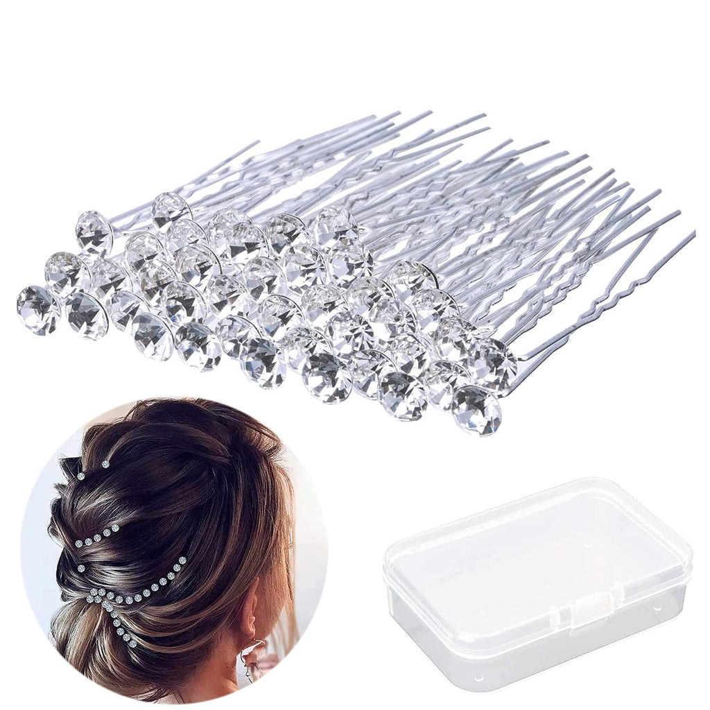 Rhinestone Hair Clips Wedding Hair Accessories, Hair Diamante Accessories Diamond Hair Clips Silver, Crystal Hair Piece Bridal Hair Pins, Hair Wedding Accessories for Women(40pcswith box) 40pcs - NewNest Australia