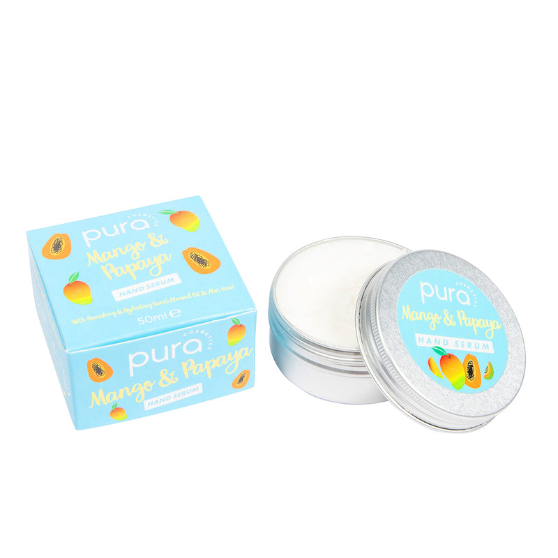 Pura Cosmetics Mango & Papaya Hand Serum with Aloe Vera & Sweet Almond Oil (50ml) - Cruelty-Free, Vegan-Friendly, Plastic-Free Packaging & Made in the UK - NewNest Australia