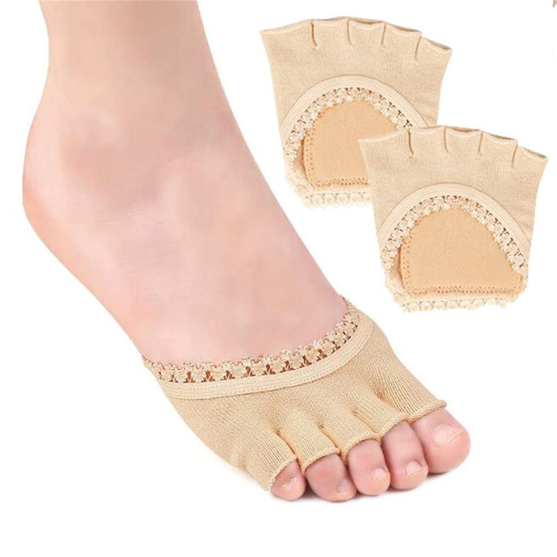 Open Five Toes Half Socks, Breathable Sweat-Absorbent Peep Toe Forefoot Socks Anti-Slip Lace Invisible Forefoot Pad, Relief Foot Pain Toe Separator Socks Women Flat High Heels Heelless Toeless Socks - NewNest Australia