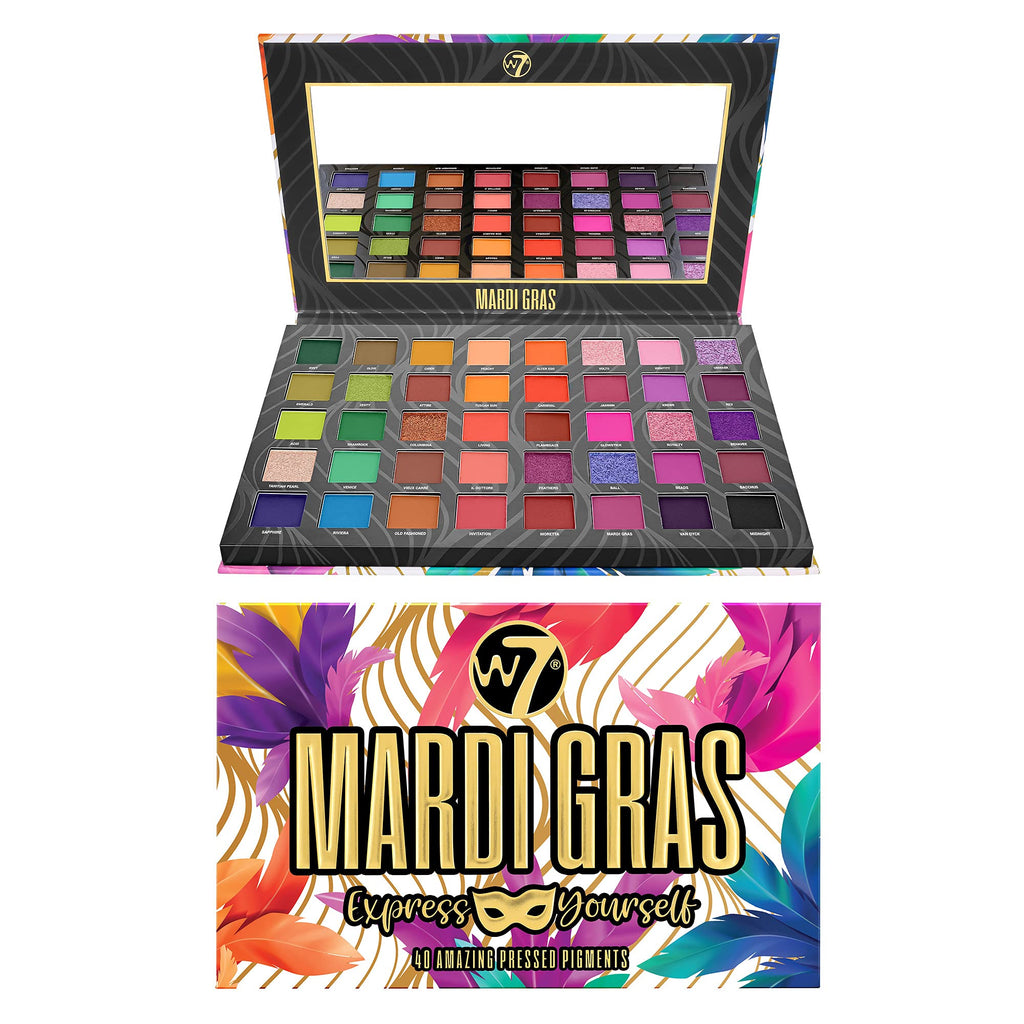 W7 | Mardi Gras Pressed Pigment Palette | 40 Colors: Pinks, Greens, Oranges, Reds, Yellows | Matte, Shimmer, Metallics | Rainbow, Pride, Festival Makeup | Vegan, Cruelty Free Makeup by W7 Cosmetics - NewNest Australia