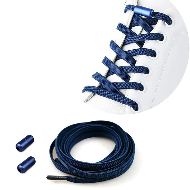No Tie Elastic Shoelaces - Flat Stretch Shoe Laces with Metal Buckles, Elastic Shoelaces Replacement for Sneakers Kids / Adults Adjustable Laces, Rubber Tieless Laces Elastic for All Shoes 100 Navy - NewNest Australia