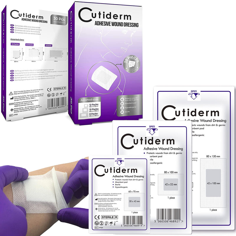 Pack of 30 Cutiderm Assorted Adhesive Sterile Wound Dressings Suitable for cuts and grazes, Diabetic Leg ulcers, venous Leg ulcers, Small Pressure sores - NewNest Australia