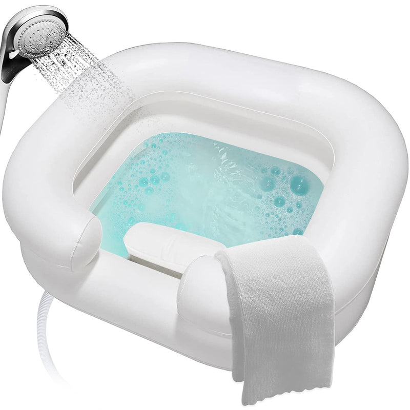 Large Inflatable Shampoo Basin Portable Hair Washing Bowl with Head Pillow and Towel for Elderly, Bedridden, Disabled, Handicapped and Injured in Travel, Hospital or at Home, Pure White New Set - NewNest Australia
