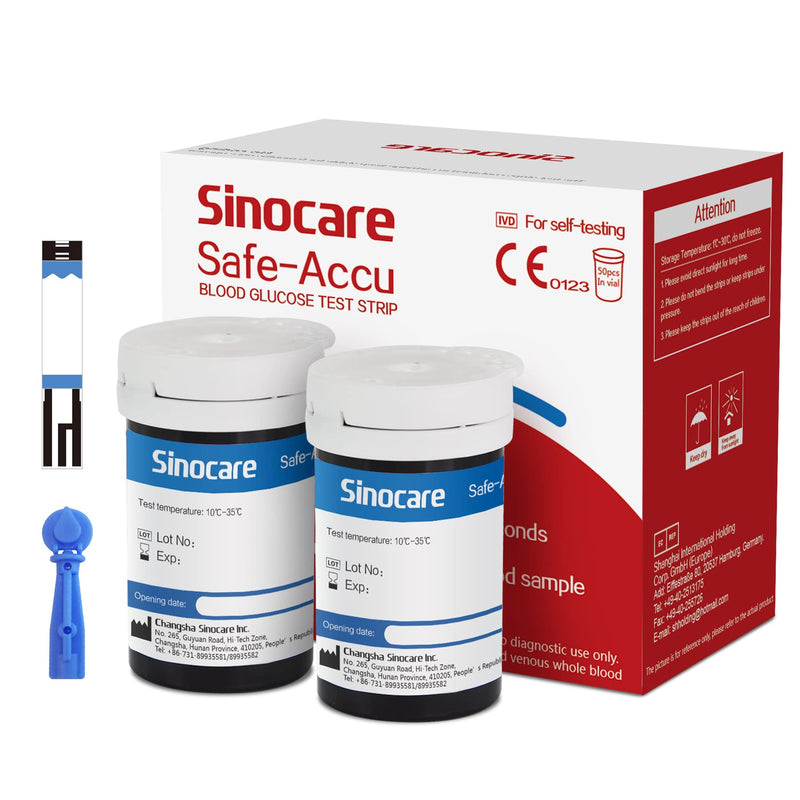 Sinocare Blood Sugar Test Strips, 50pcs No Coding Safe Accu Blood Glucose Test Strips & 50pcs Twist Lans. for Sinocare Safe Accu Blood Sugar Monitor (Safe Accu Strips- 50) - NewNest Australia