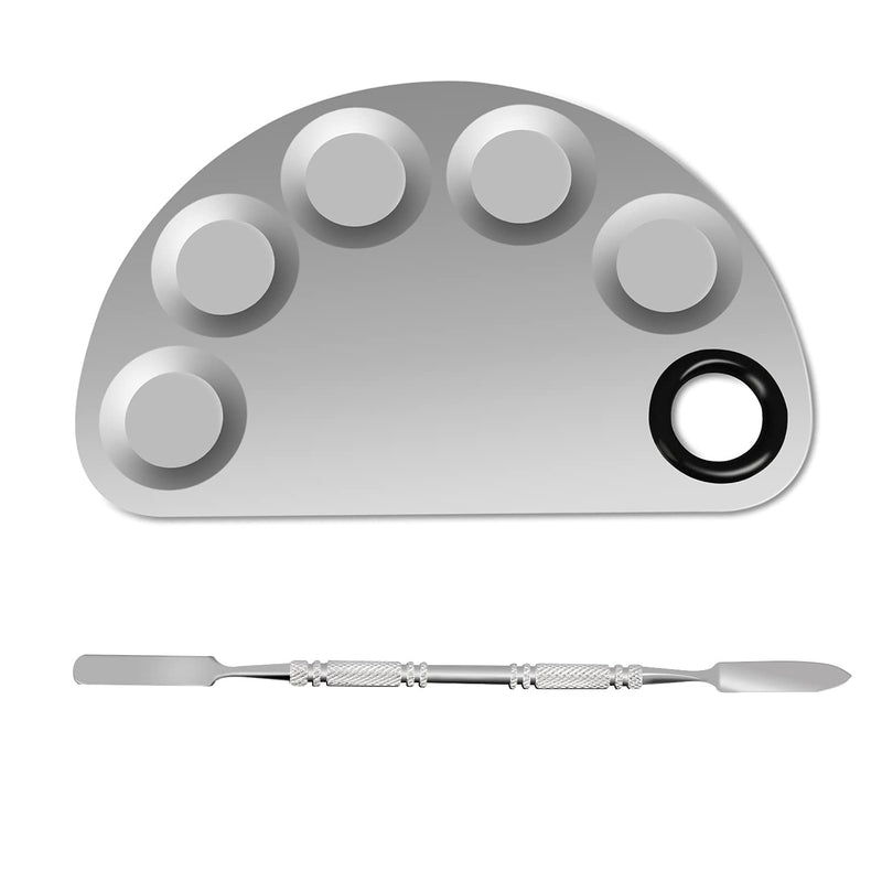 Makeup Palette Stainless Steel, Nail-art Cosmetic Artist Mixing Palette with Spatula for Mixing Foundation（6''x4'' ，Silver） - NewNest Australia