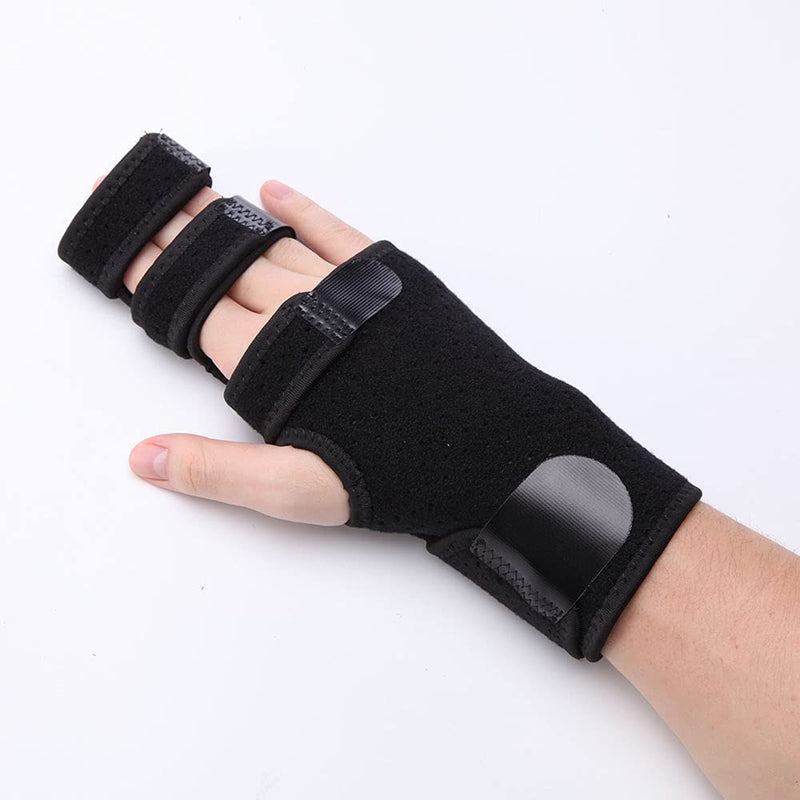 HOPPOLE Finger Support with Wrist Brace - Adjustable Trigger Finger Straightener for Mallet, Sprains, Broken - Metal Straightening Brace for Finger and Hand Discomfort Relief Black-Right One Size - NewNest Australia