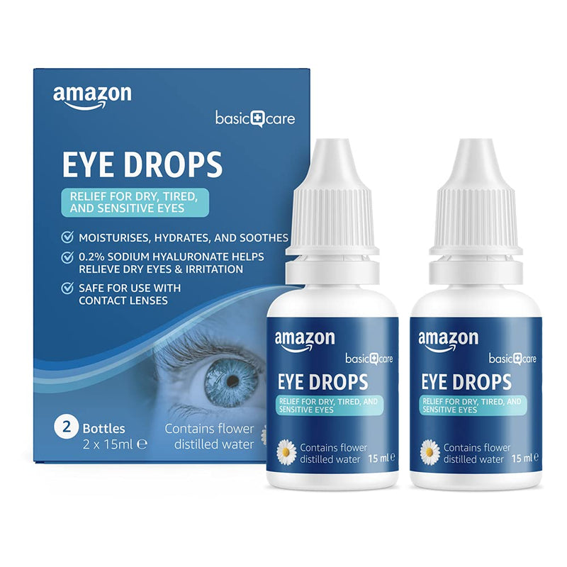 Amazon Basic Care Eye Drops with Sodium Hyaluronate 0.2% and Flower Distilled Water, 2 x 15 ml Eye Drops with Sodium Hyaluronate and Flower Distilled Water - NewNest Australia